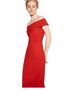 Zara Scarlet Off-Shoulder Midi Dress